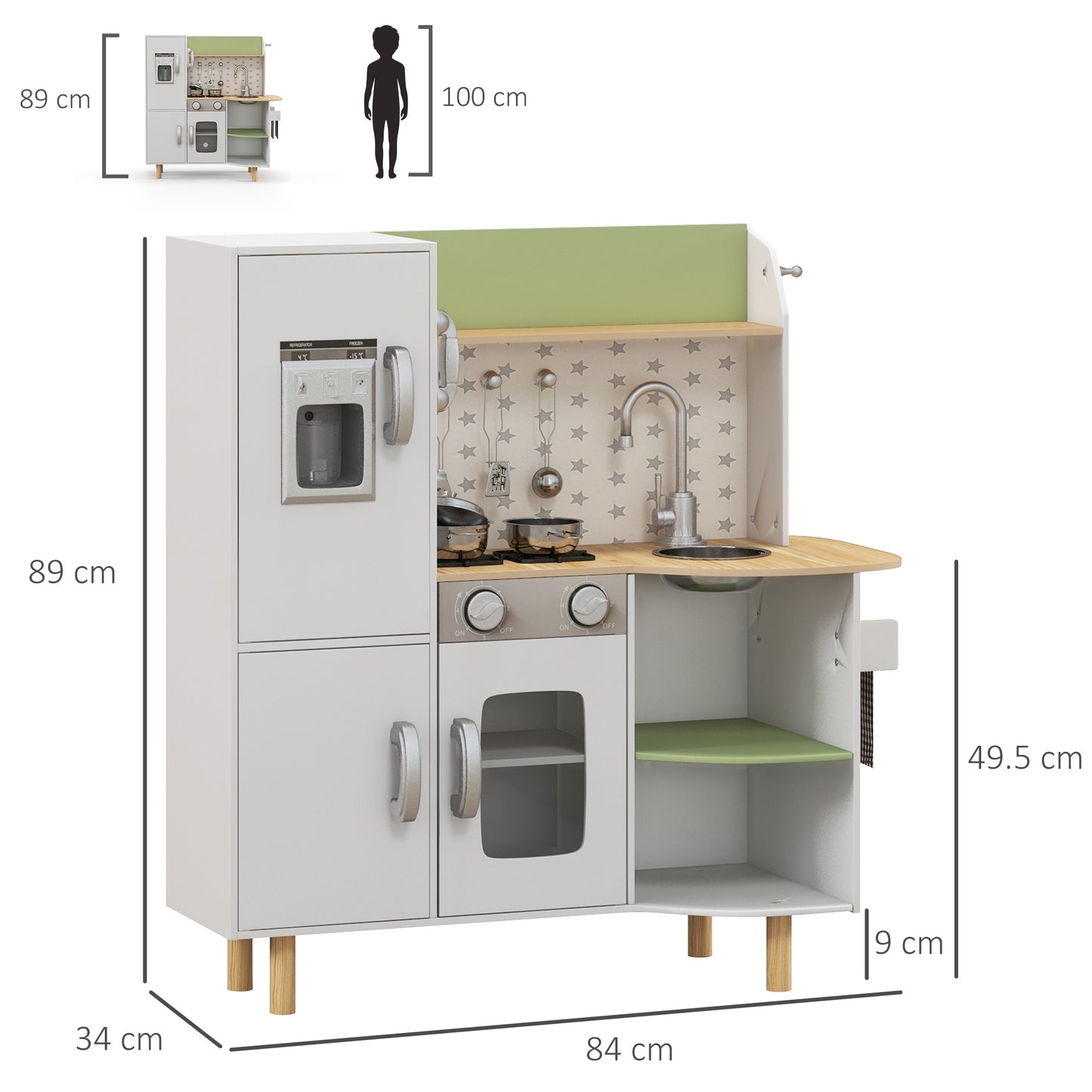 Kids Pretend Play Toy Kitchen Role Playing Game With Phone, Ice Maker, Stove, Utensils, For 3-6 Years, White