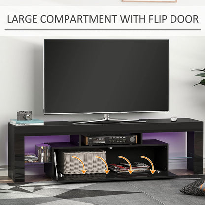High Gloss TV Stand Cabinet with LED RGB Lights and Remote Control for 43"/50"/55" TV, Media TV Console Table with Storage Drawer and Shelf