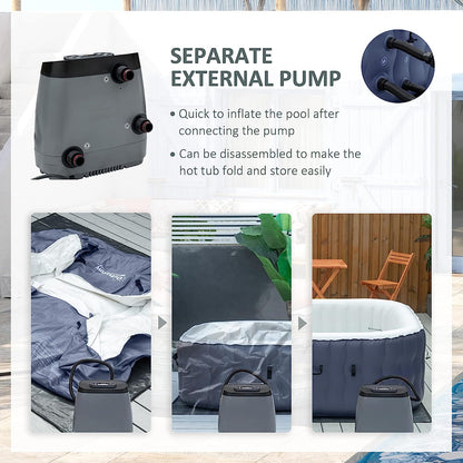 Square Hot Tub Inflatable Spa Outdoor Bubble Spa Pool with Pump, Cover, Filter Cartridges, 4-6 Person, Dark Blue