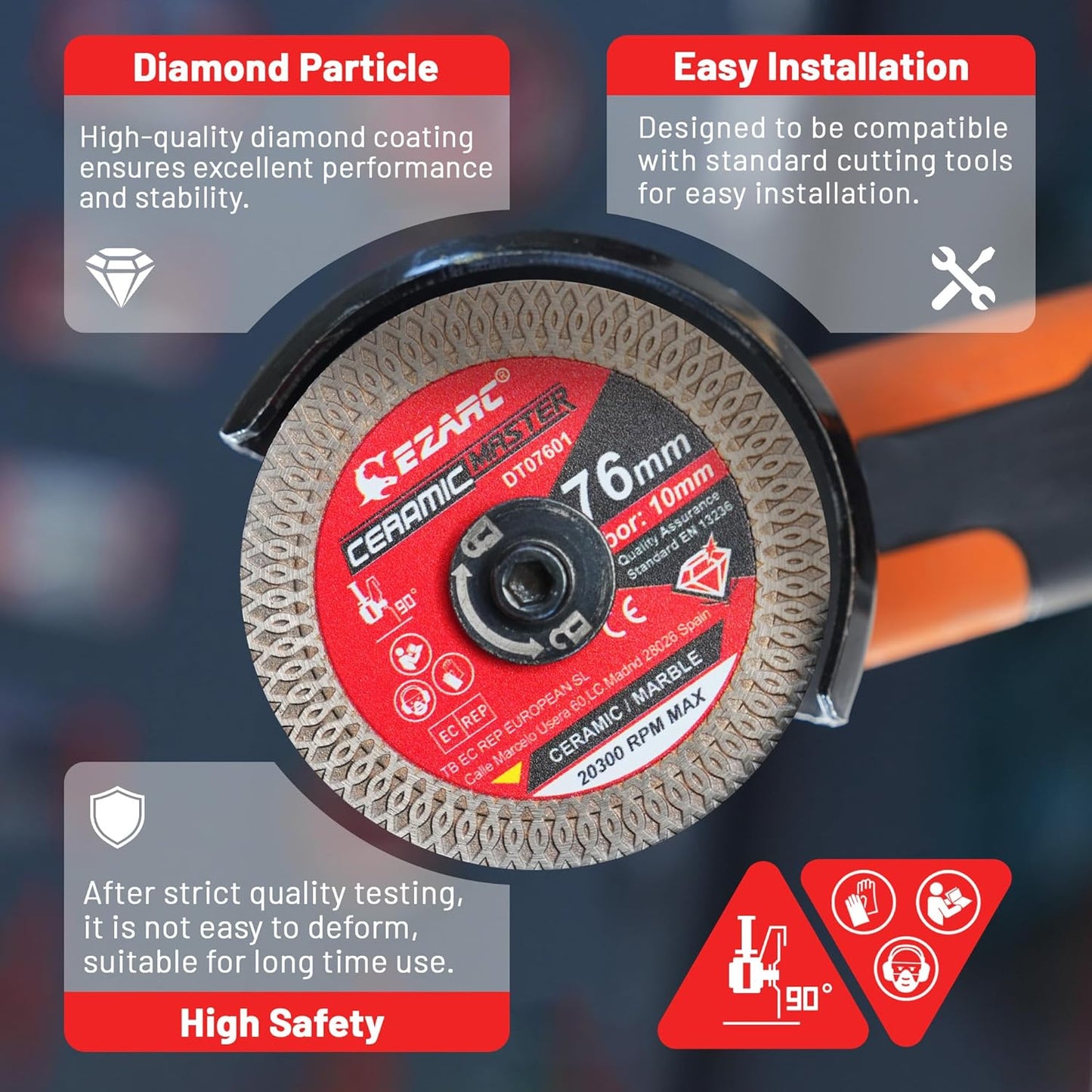 EZARC 76mm Diamond Cutting Disc Super Thin Diamond Saw Blades for Angle Grinder for Cutting Porcelain Granite Marble Tile Ceramic