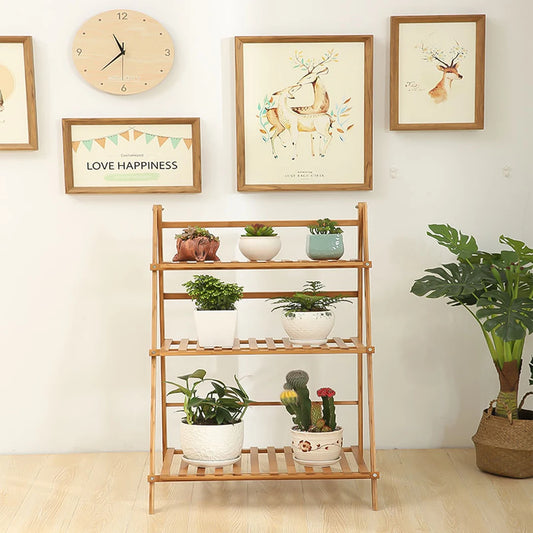 3 Tiersbamboo Ladder Plant Stand Foldable Flower Display Rack
