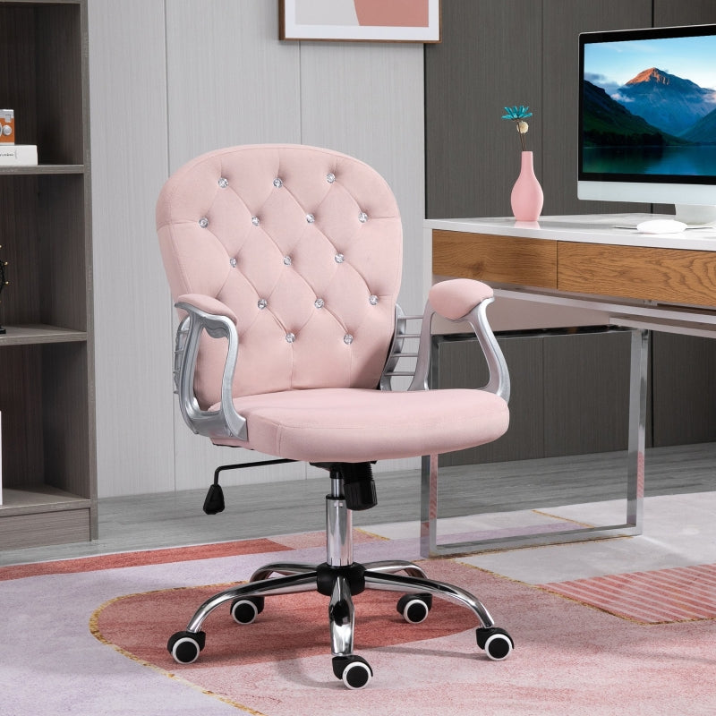 Vinsetto Height Adjustable Home Office Chair, Button Tufted Computer Chair with Padded Armrests and Tilt Function