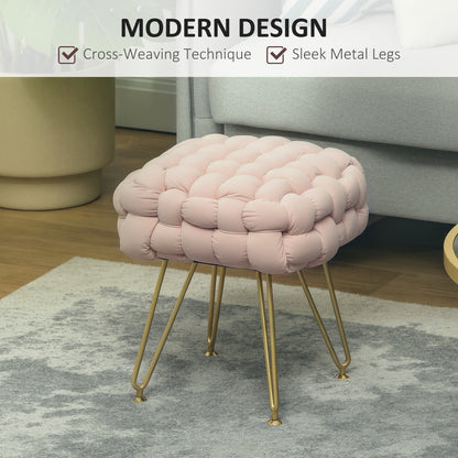 Velvet-Feel Bold Woven Footstool - Pink