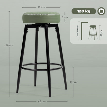 Set of Two Faux Leather Bar Stools - Green/Black - Grey/Black - Brown/Black