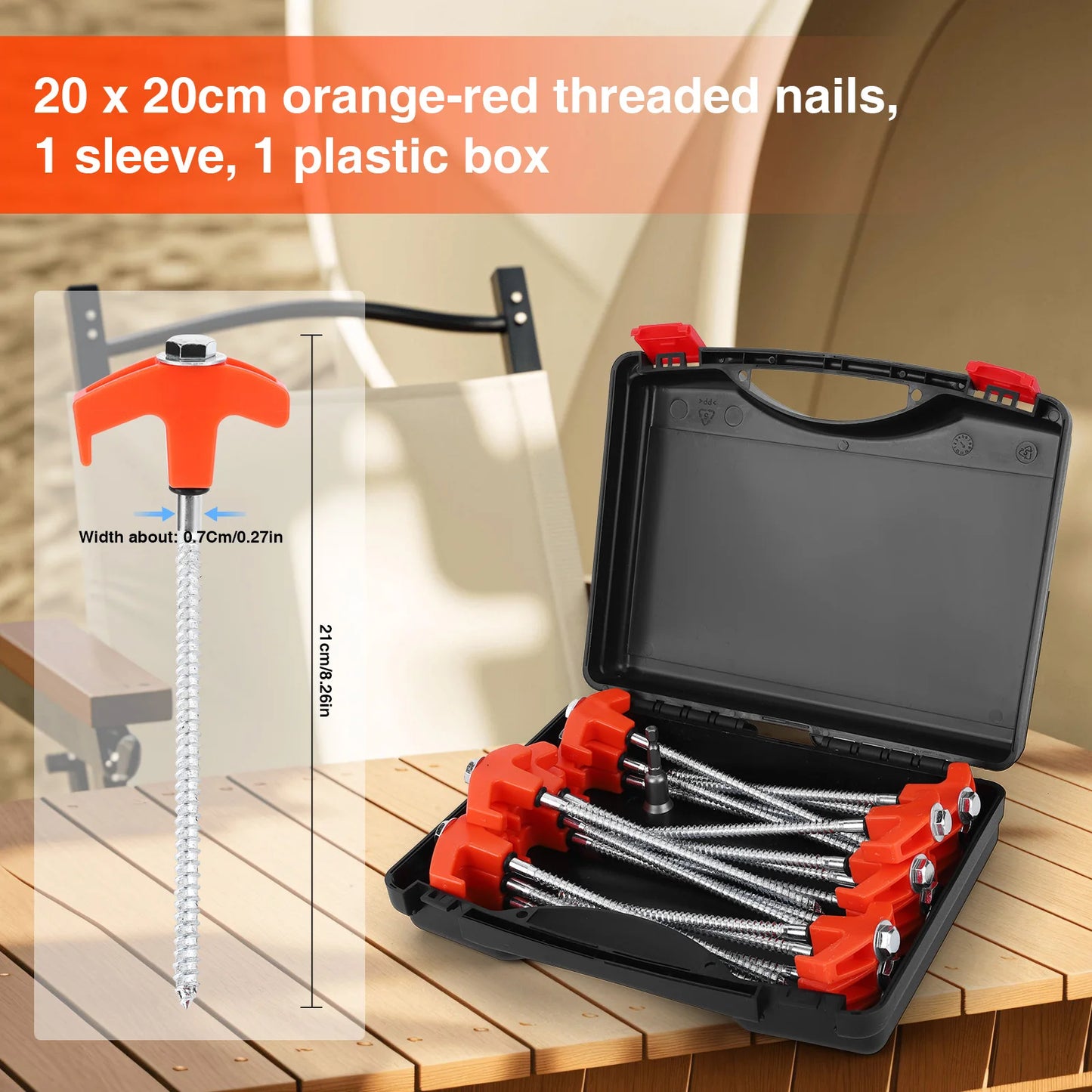20 Pack 7Inch Pegs Screw in Drill Top & Hex Head Driver and Storage Box Heavy Duty Ground Pegs Awning Pegs for Camping Grassland