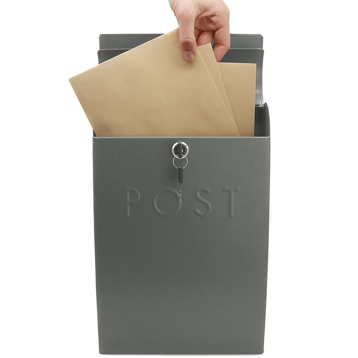 Maison & White Grey Galvanised Steel Wall Mounted Post Box | Lockable | 2 Keys | Overhanging Lid | Weather-Resistant | 37x25.5x9cm | Wall Fixings Included | 2-Year Warranty