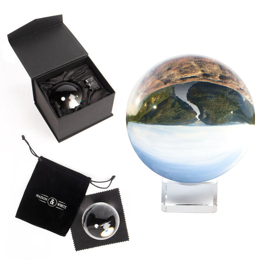 Maison & White K9 Clear Crystal Photography Ball | 80mm Glass Lensball | Stand, Cleaning Cloth, Pouch & Gift Box