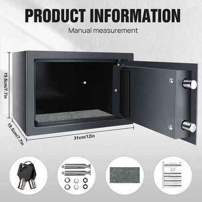 Safes for Home Fireproof Waterproof with 2 Manual Override Keys,Security Safe Cash Box with Double Digital Keypad and Key