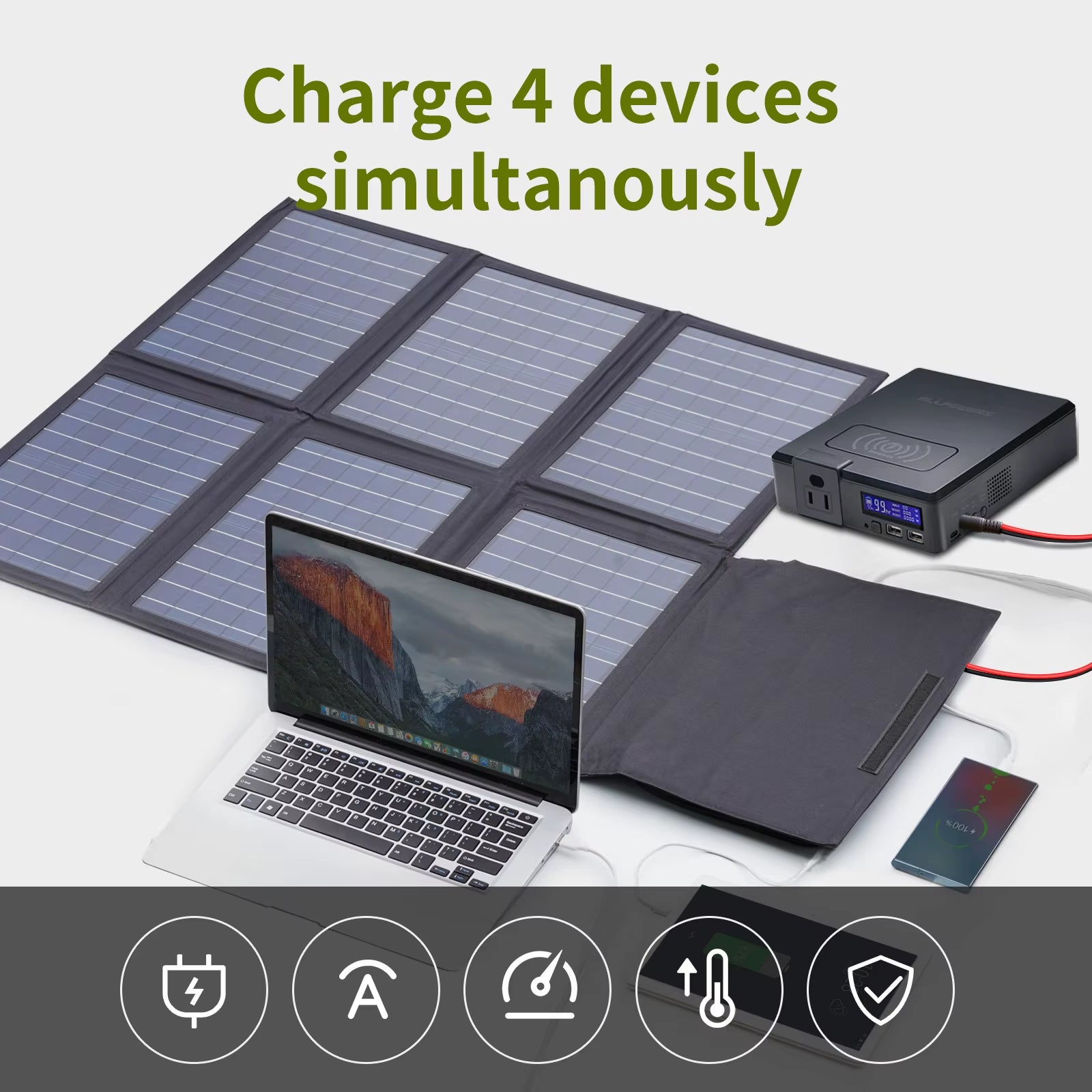 ALLPOWERS Solar Powerbank 41600Mah 200W Portable Powerstation with Solarpanel 60W，DC,USB,USB-C Output for Camping Laptop Iphone