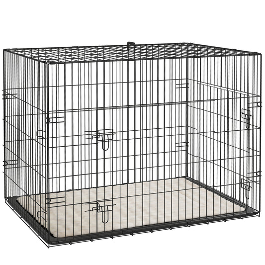 Foldable Dog Crate | 2 Doors | Soft Washable Cushion | Removable ABS Tray | Large Dogs up to 30kg | 91 x 62 x 68cm | Black