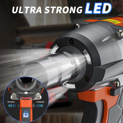 Cordless Brushless  Impact Gun Driver Wrench, Variable Speed 3200RPM & Max Torque 1500Nm & 4 Socket Set