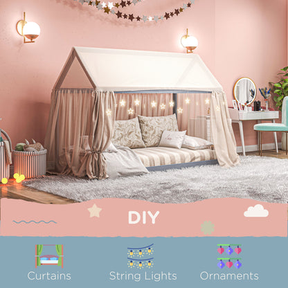 Single Bed Frame, House Scandinavian Style Wooden Bed Frame for 90W x 190Dcm Mattress, Pine Wood Bed Base