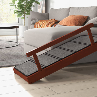 Wooden Dog & Cat Ramp | 3 Removable Guardrails | Non-Slip Carpet | 20° Gentle Slope | 125cm | 30kg | Brown