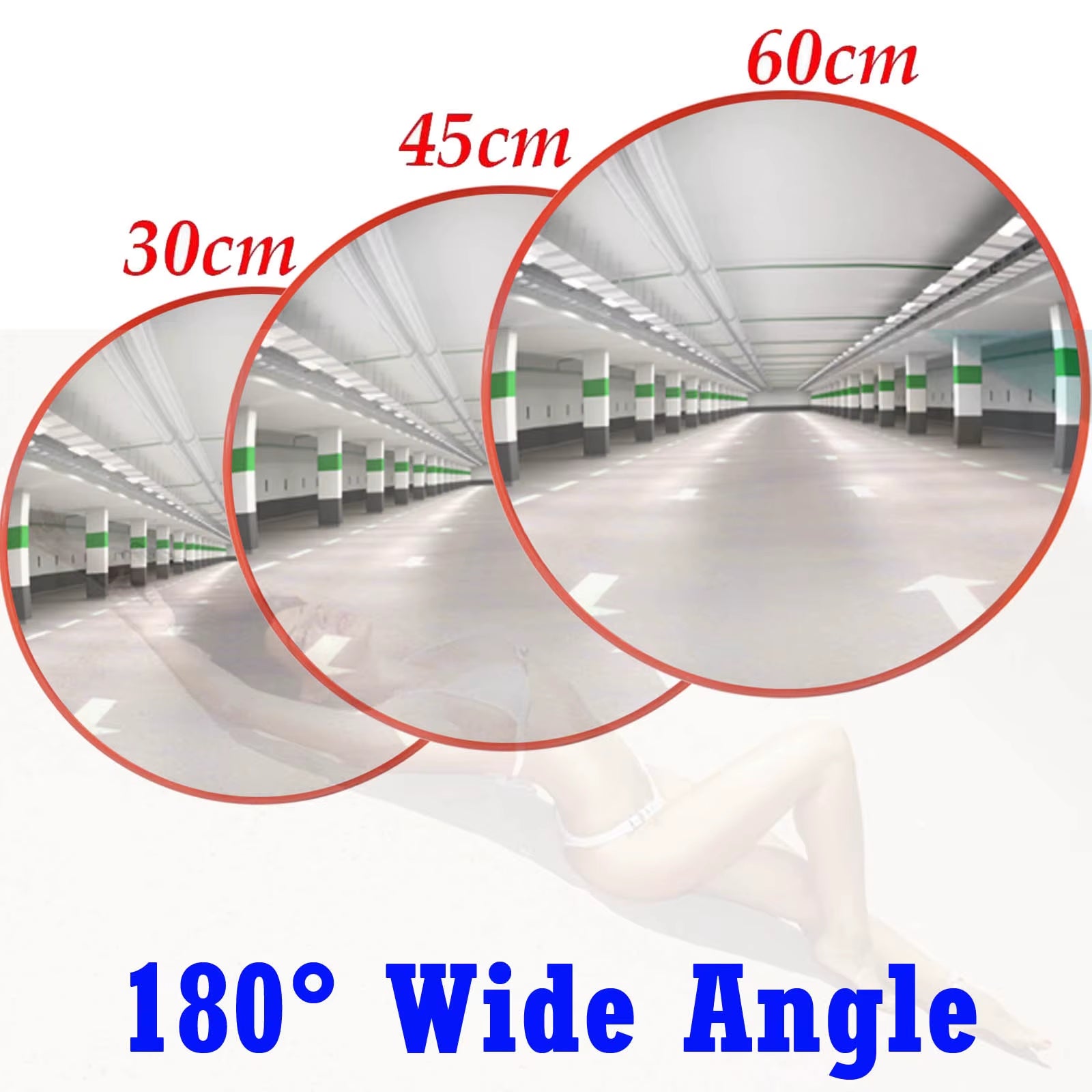 Convex Road Mirror, Unbreakable Road Traffic Safety Mirror, Blind Spot Mirror 130 Degree Wide Angle, 30 / 45 / 60CM
