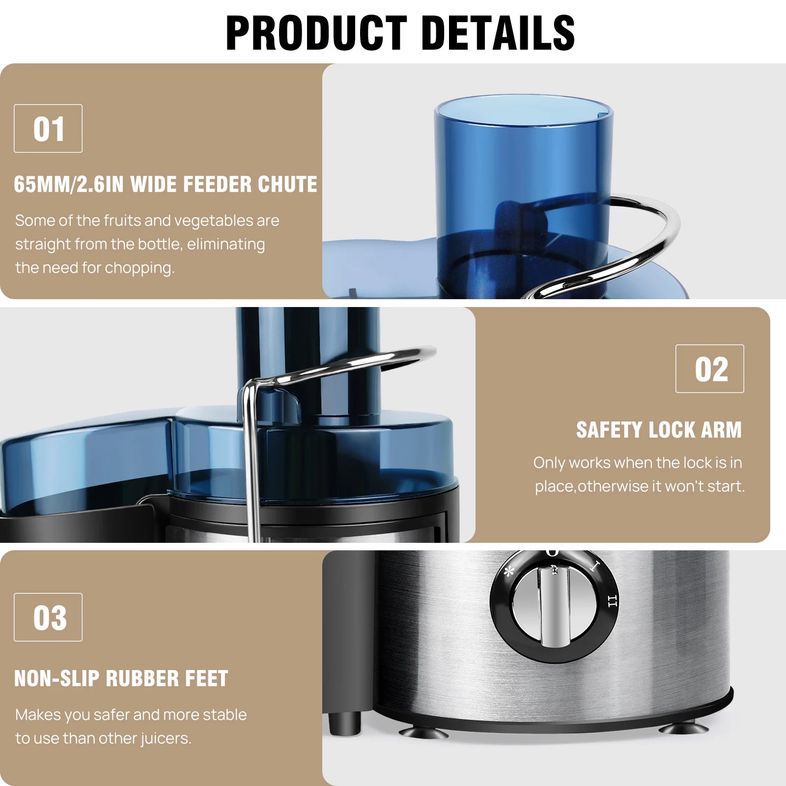 900W Juicer, Centrifugal Juicer Machines Whole Fruit and Vegetable, 65Mm Wide Mouth Juicer Extractor with 2 Speed, 500Ml