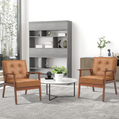 2 Pack Retro Vintage Style Accent Chair, with Faux Leather Seat - Brown