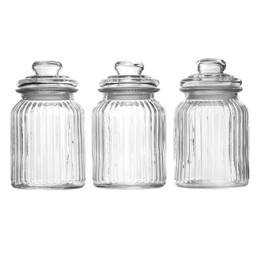Vintage Airtight Glass Jars | Set of 3 | 990ml Each | Silicone Seal | 14.5x11cm | Tea Coffee Sweets Storage | 2-Year Warranty