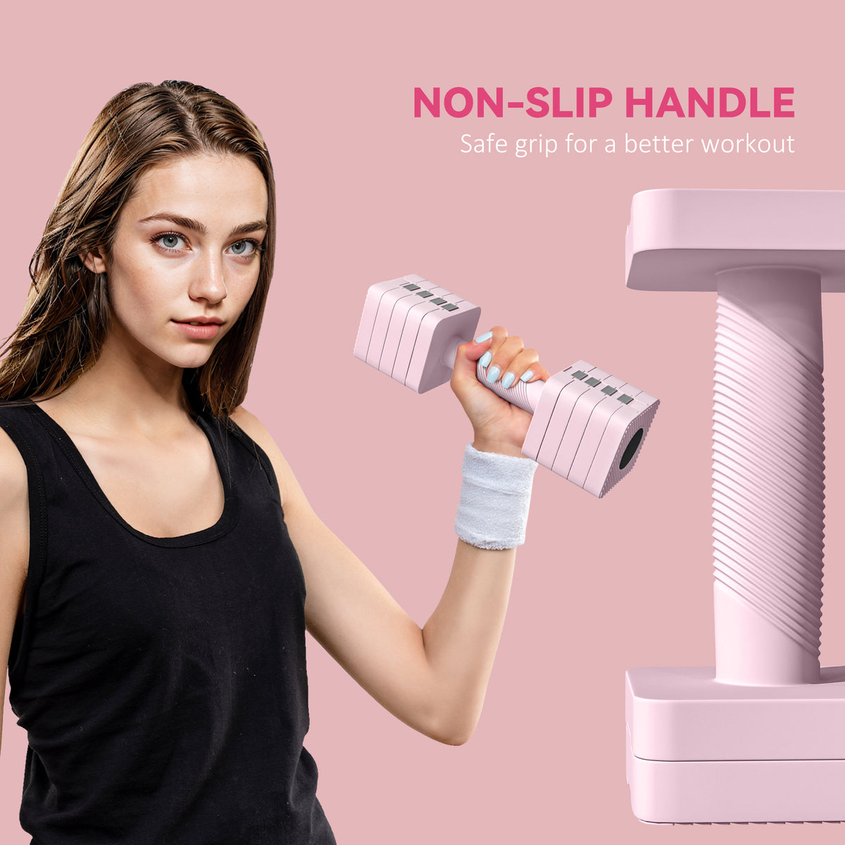 Adjustable Dumbbell Set of 2 | 1 / 2 / 3 / 4 / 5kg Per Dumbbell | 5-in-1 Weight Settings | Non-Slip Handle | Square Stable Design | Steel Core & ABS Coating | Home Gym | Pink