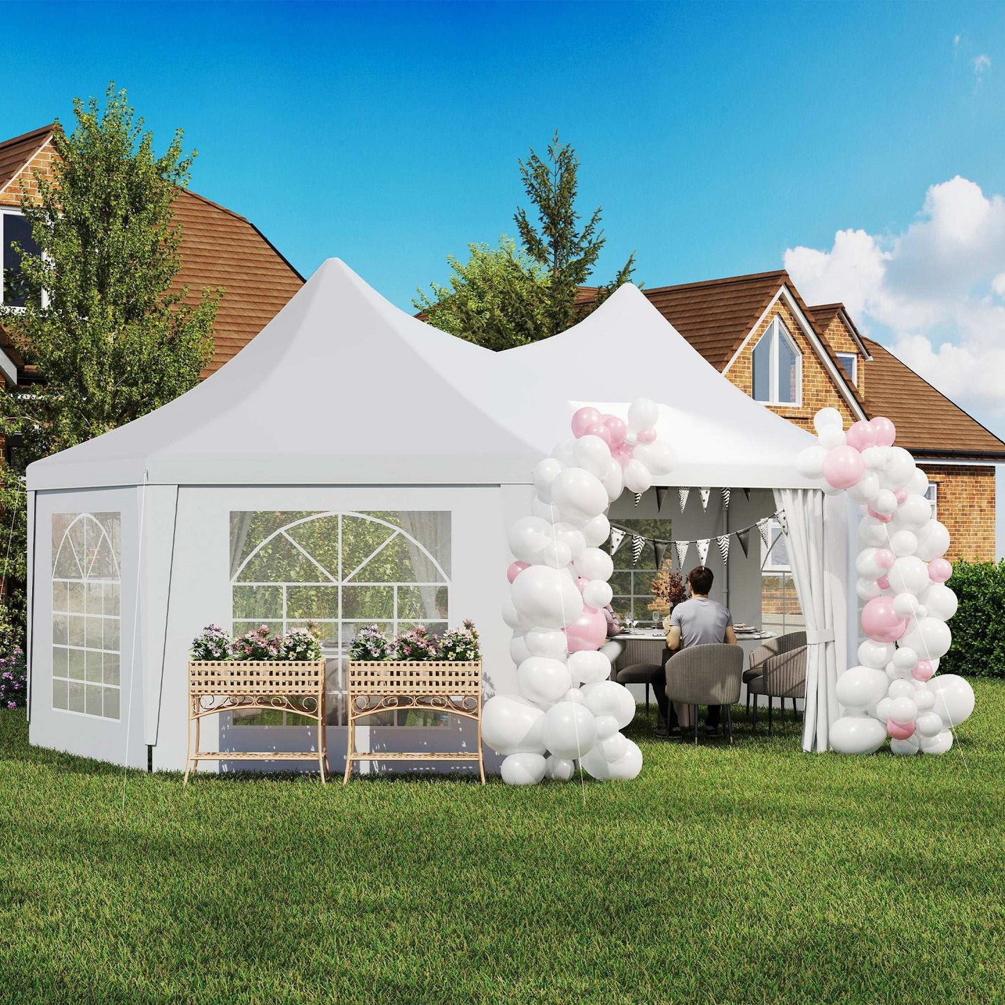Outsunny 6.8 x 5m Octagonal Party Tent Marquee Gazebo - White
