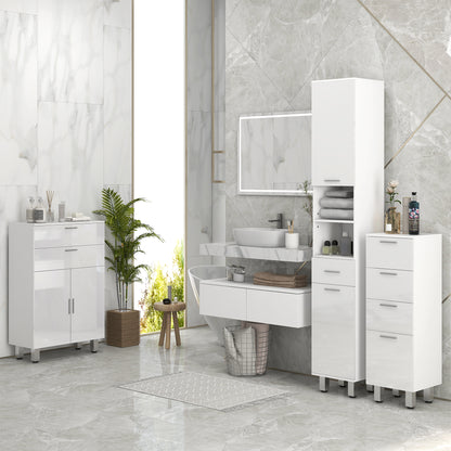 Kleankin 71" Tall Slim Bathroom Storage Cabinet, Tall Narrow Cupboard with Drawer, Open Shelves, 2 Doors Cabinets and Adjustable Shelves for Kitchen - White