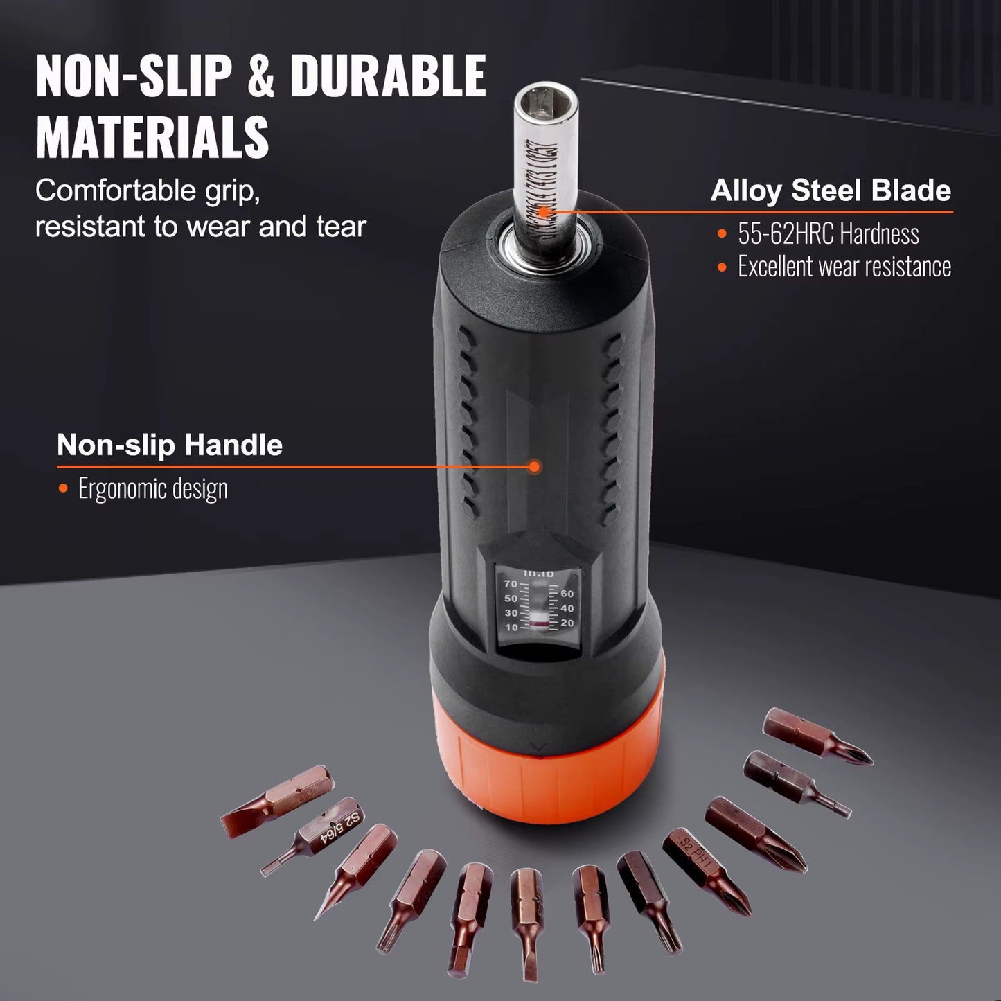 Succebuy 1/4" Torque Screwdriver Drive Screwdriver Torque Wrench, Driver Bits Set with View Window 10-70 In-Lbs Torque Range