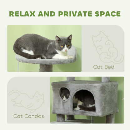 PawHut 138cm Cat Tree, Multi-Level Cat Tower with Scratching Posts and Pad, Bed, Condos, Platforms, Toy Balls, Light Grey