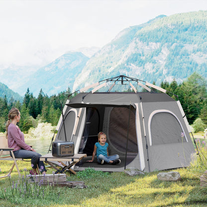 Instant Camping Tent, 2/3/4 Person Easy Setup Family Tent with Vestibule, Rainfly, 4 Mesh Windows & 2 Doors, Hexagonal Design, Waterproof