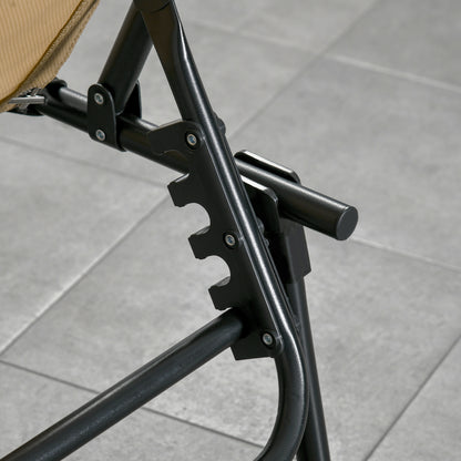 Portable Sun Lounger Set of 2, Folding Camping Bed Cot, Reclining Lounge Chair 5-position Adjustable Backrest with Side Pocket, Pillow - Beige