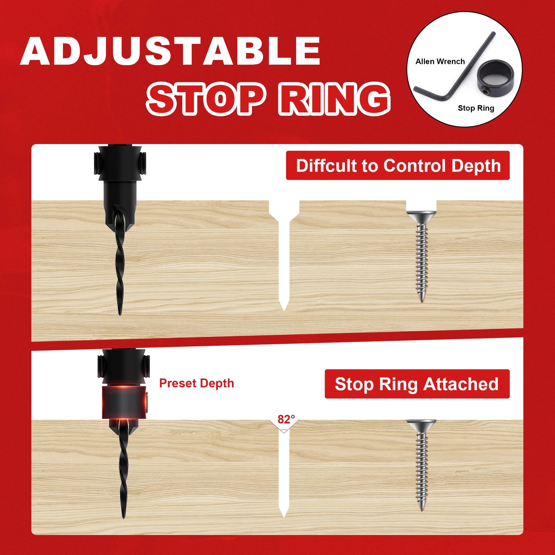 EZARC 5 Piece Countersink Drill Bit Set, 1/4" Hex Shank Quick Change Tapered Drill Bits Counter Sinker Woodworking Pilot Screw Hole