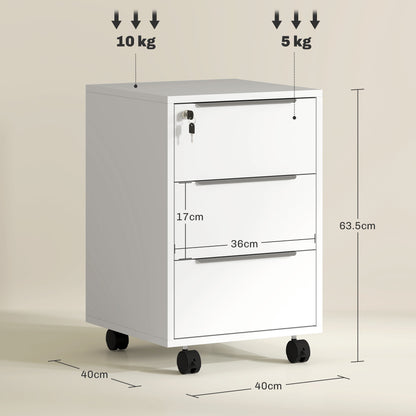 Three-Drawer Locking Filing Cabinet - White