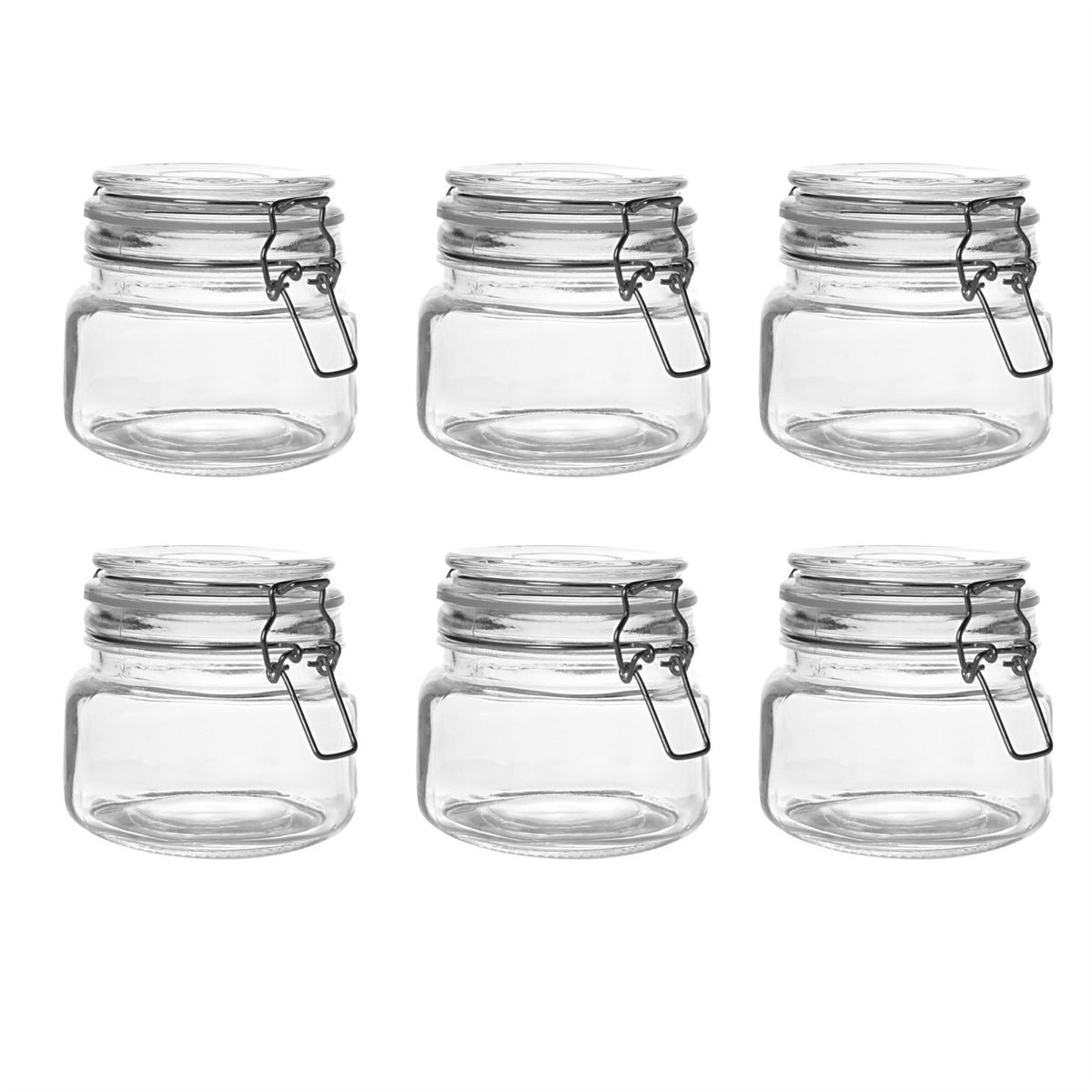 Maison & White Clip-Top Glass Storage Jars | Set of 6 × 500ml | Airtight Seals & Steel Clips | 12 Reusable Labels & Chalk Pen
