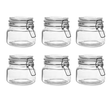 Maison & White Clip-Top Glass Storage Jars | Set of 6 × 500ml | Airtight Seals & Steel Clips | 12 Reusable Labels & Chalk Pen