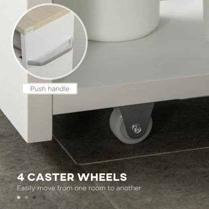 4-Tier Slim Bathroom Storage Trolley | 4 Wheels & Side Handle | Moisture-Resistant Laminated MDF | 10kg Total 2.5kg Per Shelf | Fits Between Toilet & Bath | 48x15x80cm | White