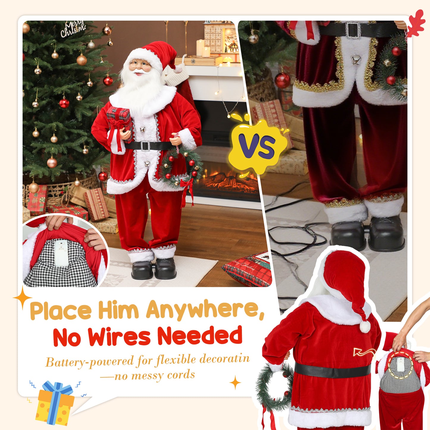 Singing and Dancing Santa Claus with Gift and Wreath