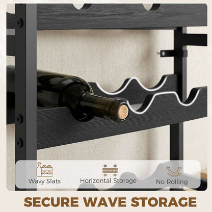 Freestanding Wine Rack | 5-Tier | 20 Bottles | Industrial Steel | Wave Slats | Anti-Tip Strap | Adjustable Feet | Black