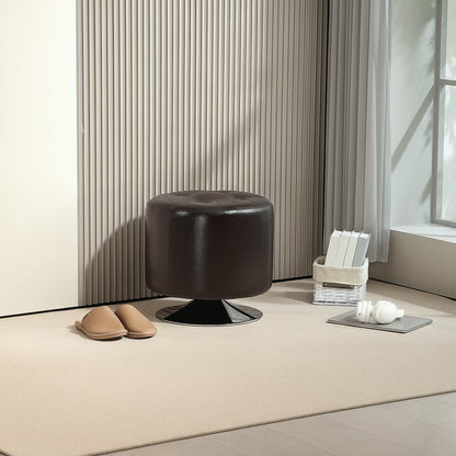 Retro Vintage Style 360° Swivel Foot Stool Round PU Footstool with Thick Sponge Padding and Solid Steel Base, Brown