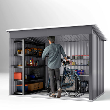 8.5 x 6ft Storage Shed Galvanised Steel Garden Shed, Metal Shed with Foundation Kit, Window, Lockable Wide Doors and Air Vents, Dark Grey