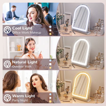 LED Vanity Mirror with Lights, 43 x 59cm Lighted Makeup Mirror with 3 Colour, 360° Rotation, Touch Screen, White