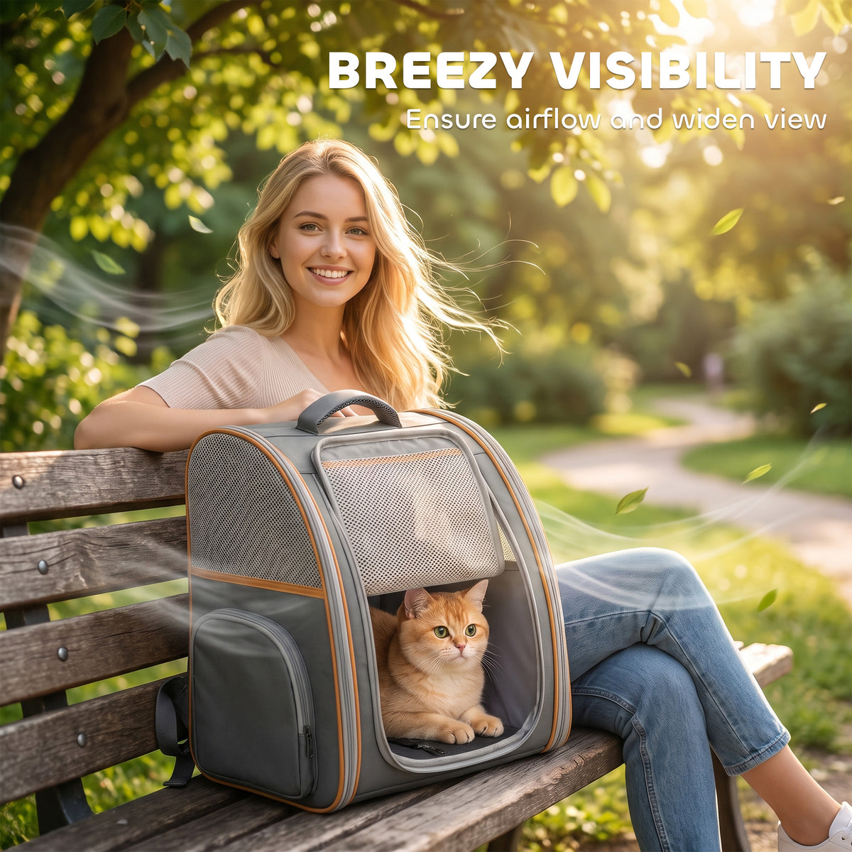 Foldable Pet Backpack Carrier | Breathable Mesh Windows | Removable Rigid Base | 600D Waterproof Oxford | Side Storage | 37.5x34x42cm | Folds to 43x39x9cm | 5kg | Cats Dogs Rabbits | Grey