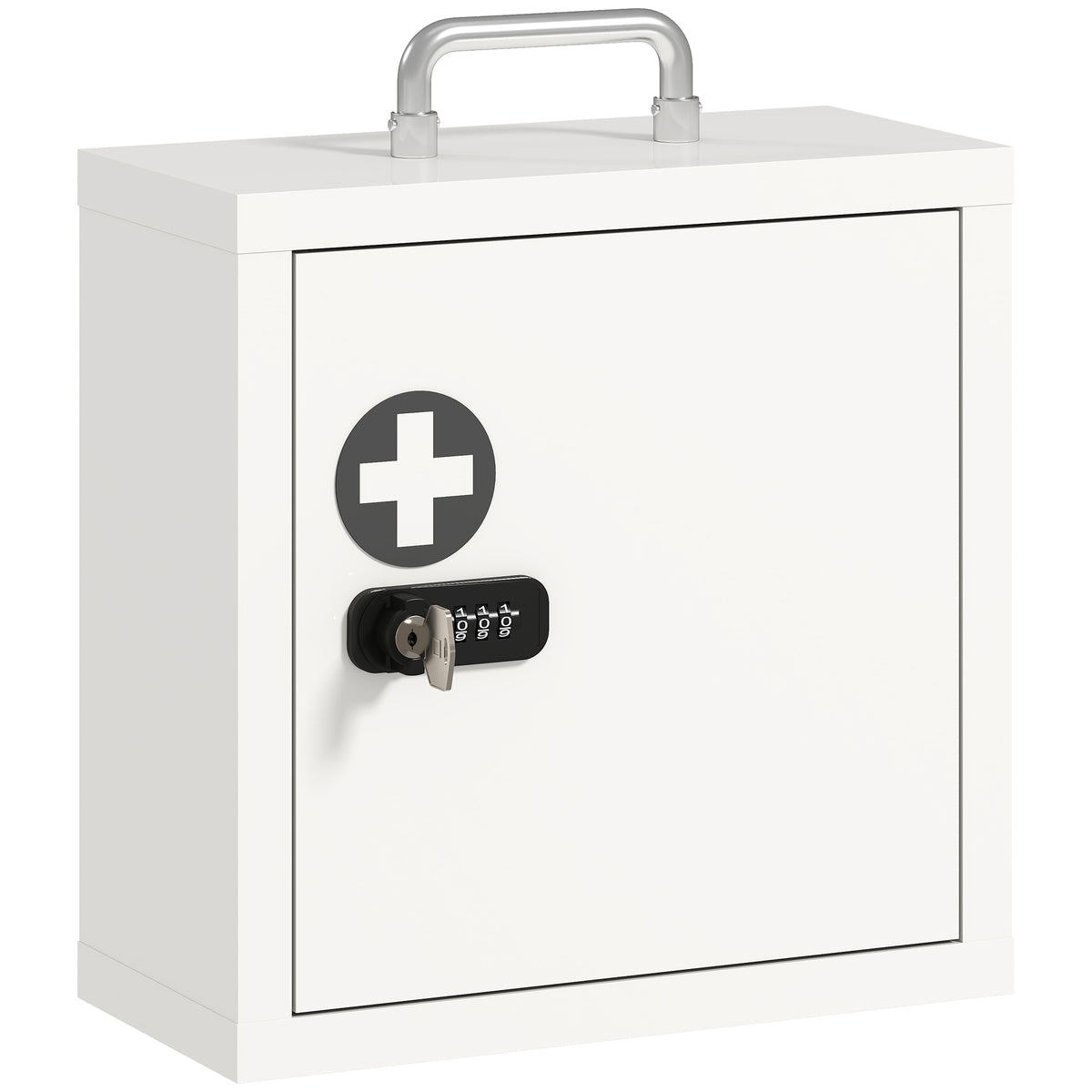 Medicine Cabinet | White Wall-Mounted 2-Tier Stainless Steel First Aid Storage with Dual Locks