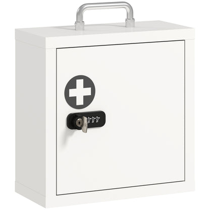 Medicine Cabinet | White Wall-Mounted 2-Tier Stainless Steel First Aid Storage with Dual Locks