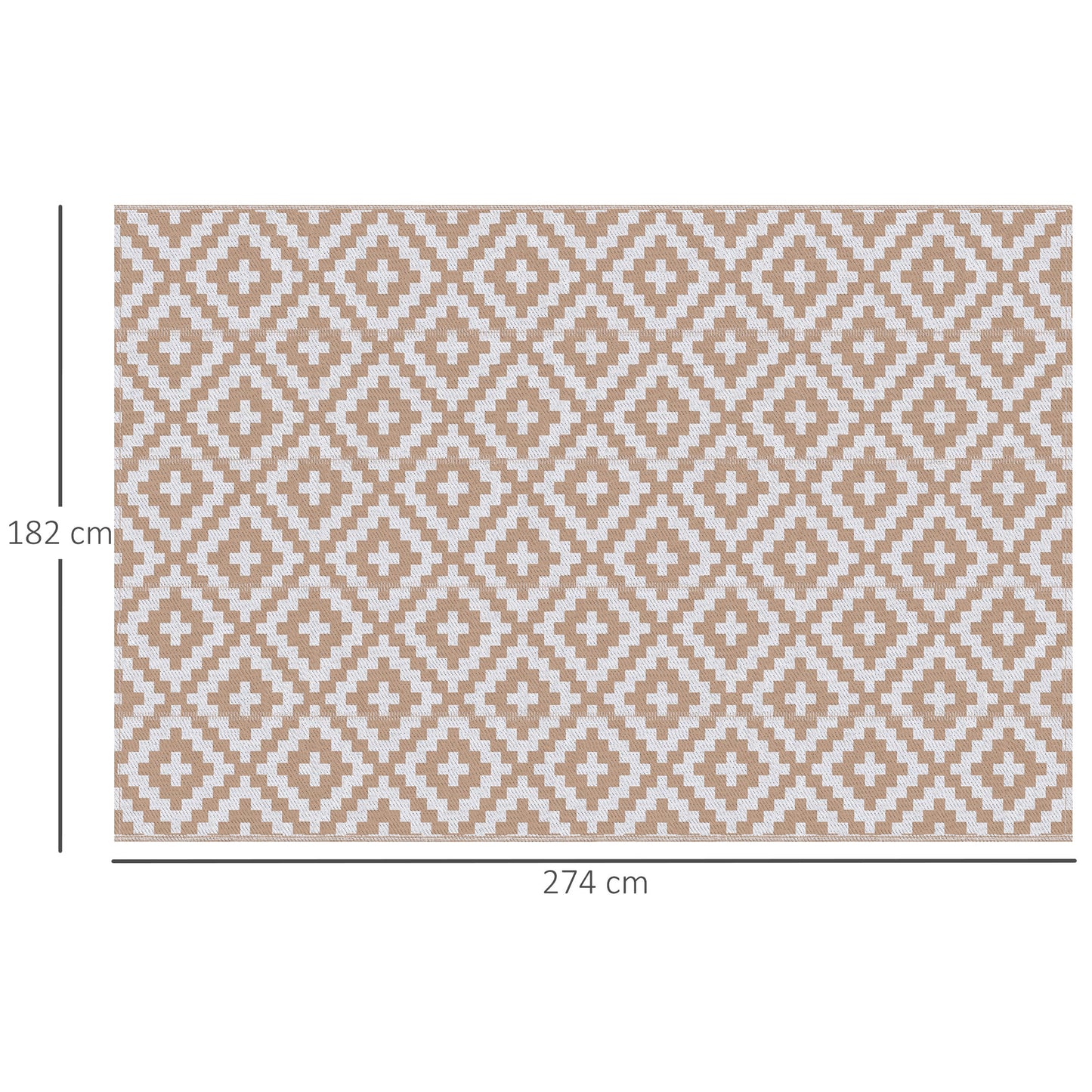 Reversible Outdoor Rug | Waterproof | UV-Resistant Polypropylene 310g | Reinforced Edges | Foldable | 274x182cm | Coffee & White | Patio Garden Camping Beach RV Campervan