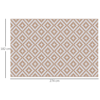 Reversible Outdoor Rug | Waterproof | UV-Resistant Polypropylene 310g | Reinforced Edges | Foldable | 274x182cm | Coffee & White | Patio Garden Camping Beach RV Campervan