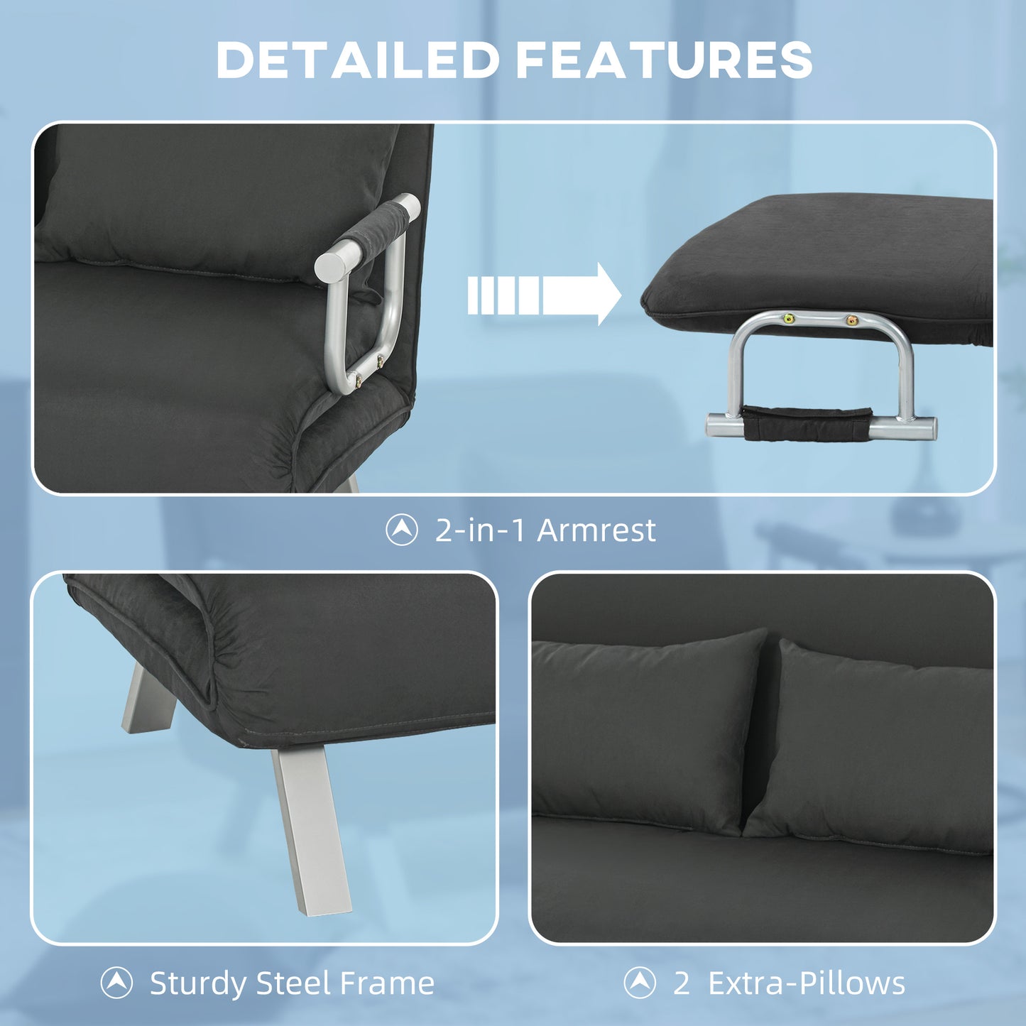 Two-Seater Click-Clack Sofa Bed  - Charcoal Grey