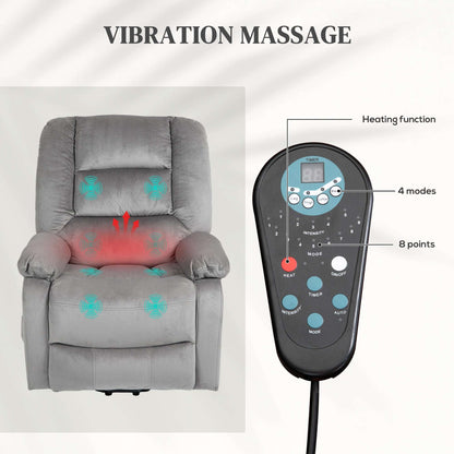 Electric Riser and Recliner Chair with Vibration Massage, Heat, Side Pocket, Grey