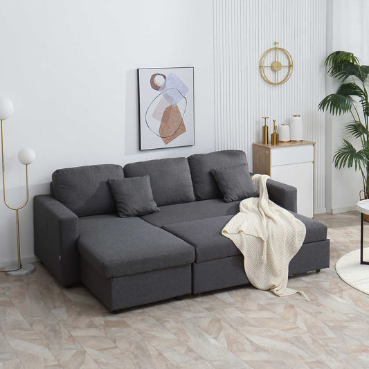 Corner Sofa Bed with Storage, 3 Seater Pull Out Sofa Bed, Convertible L Shape Sofa Couch W/ Reversible Chaise Lounge for Living Room, Dark Grey
