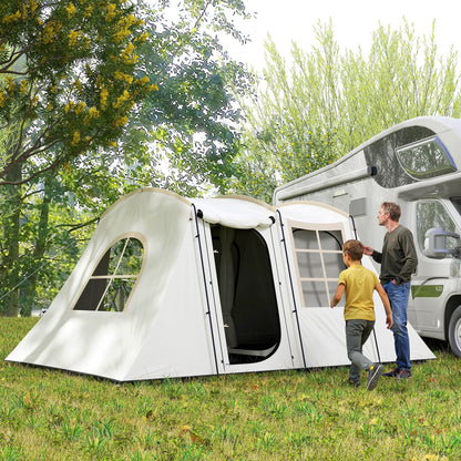 3-4 Man Tunnel Tent, Family Camping Tent with Porch, Bedroom and Living Area, Sewn in Groundsheet, 3000mm Waterproof, Portable with Bag - Khaki
