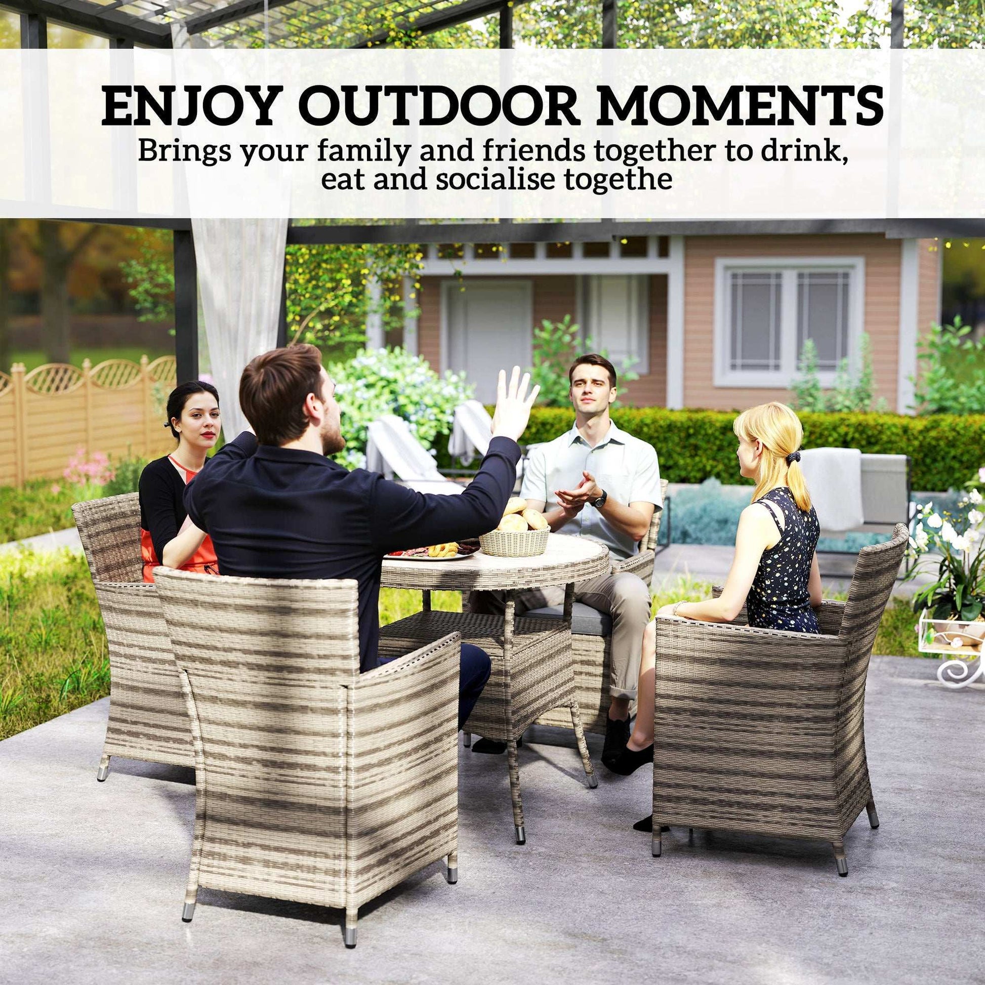 Outsunny Five-Piece Rattan Garden Set, with Two-Tier Table - Grey