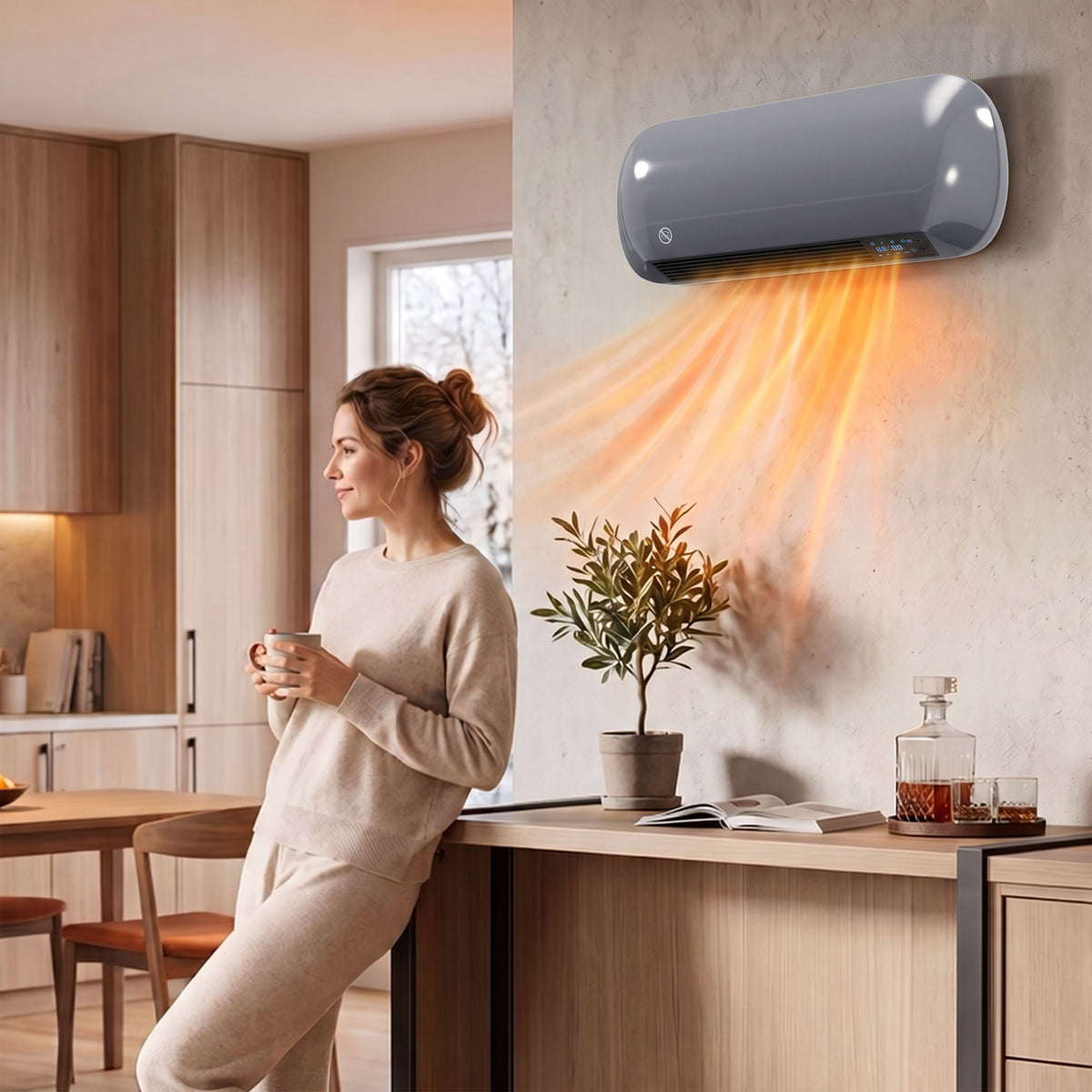 2000W Ceramic Wall Mounted Space Heater | Fan-Forced | Weekly Timer | 10–49°C Thermostat | Remote Control | IP23 | 20–25m² | Grey