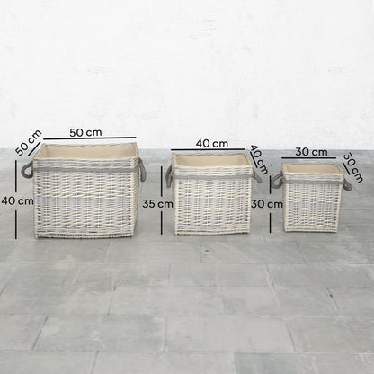 Outsunny Set of 3 Log Baskets for Wood Burner Indoor, Round torage Basket with Lining and Rope Handles for Fireside Storage, Blankets, Beige
